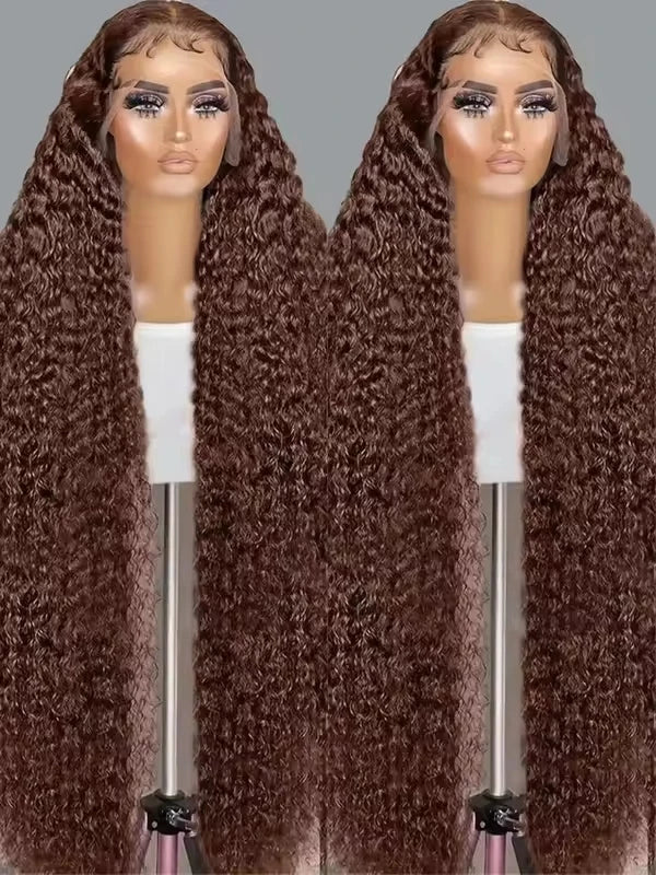 34 30 Inch Chocolate Brown Deep Wave Lace Front Wigs Human Hair #4 Colored 13x4 Hd Curly Lace Frontal Wigs Pre Plucked