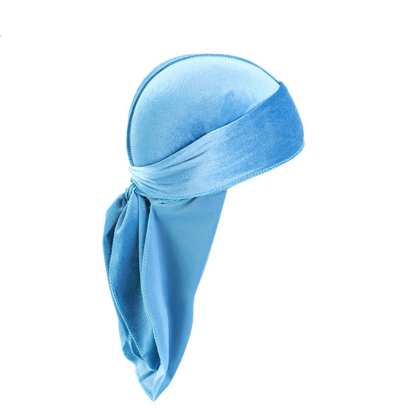 New Unisex Solid Color Soft Velvet Longtail Pirate Hat Breathable Bandana Durag Long Ribbon Cape Baotou Headband Du-Rag