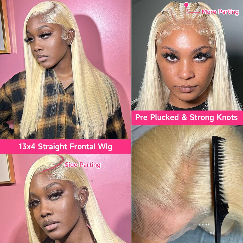 13x6 360 Lace Wig Human Hair Pre Plucked 613 Blonde Colored Lace Front Wigs Bone Straight Ponytail Human Hair Lace Frontal Wig