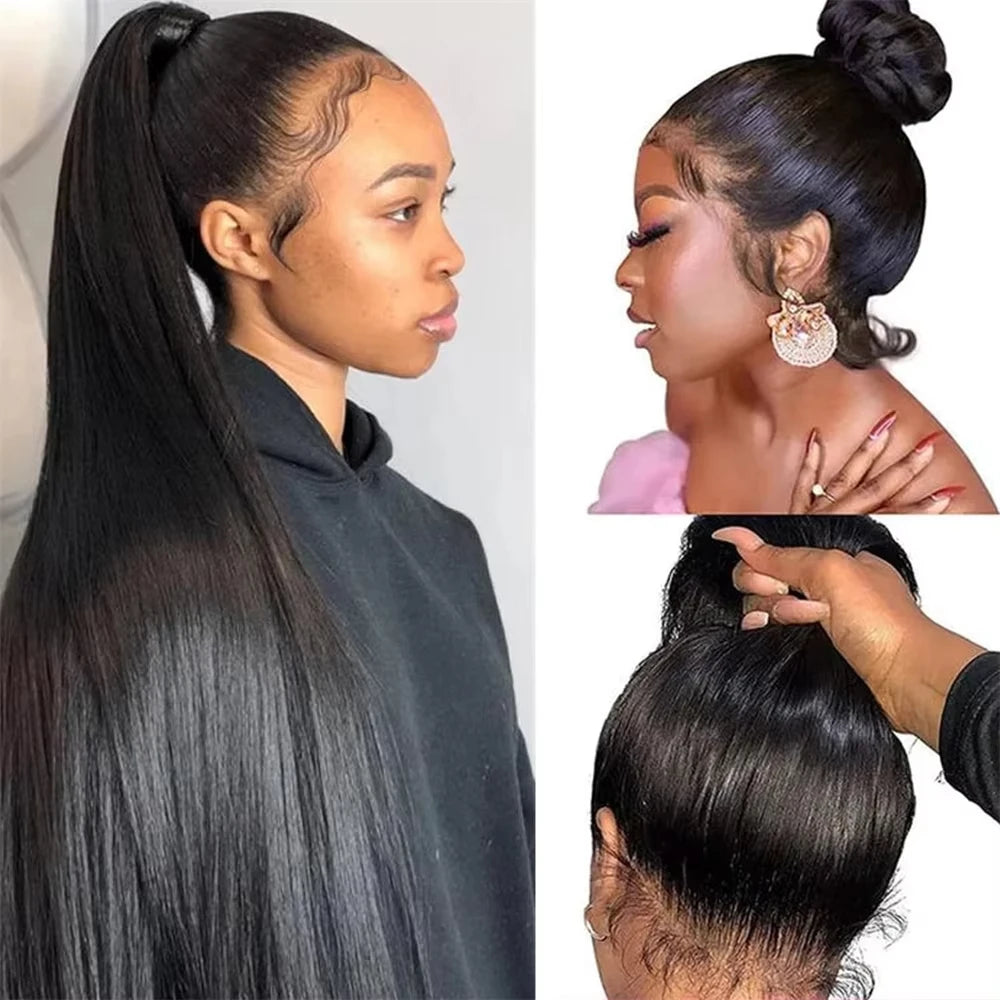 38 40 Inches 200% Density Bone Straight 13x6 HD Transparent Lace Frontal Wig Brazilian Human Hair 5x5 Lace Front Wigs For Women