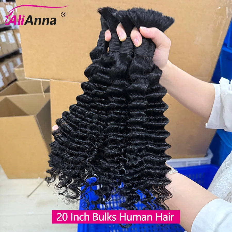 Boho Braids Human Hair Deep Wave Human Hair Braiding Hair 16-26 Inch Bulk Human Hair Bundles 50g/100g Culry Crochet Human Hair Bulk And Braiding Hair Extensions 100% Human Hair No Shedding Fast Shipping Locs Hair Top Quality