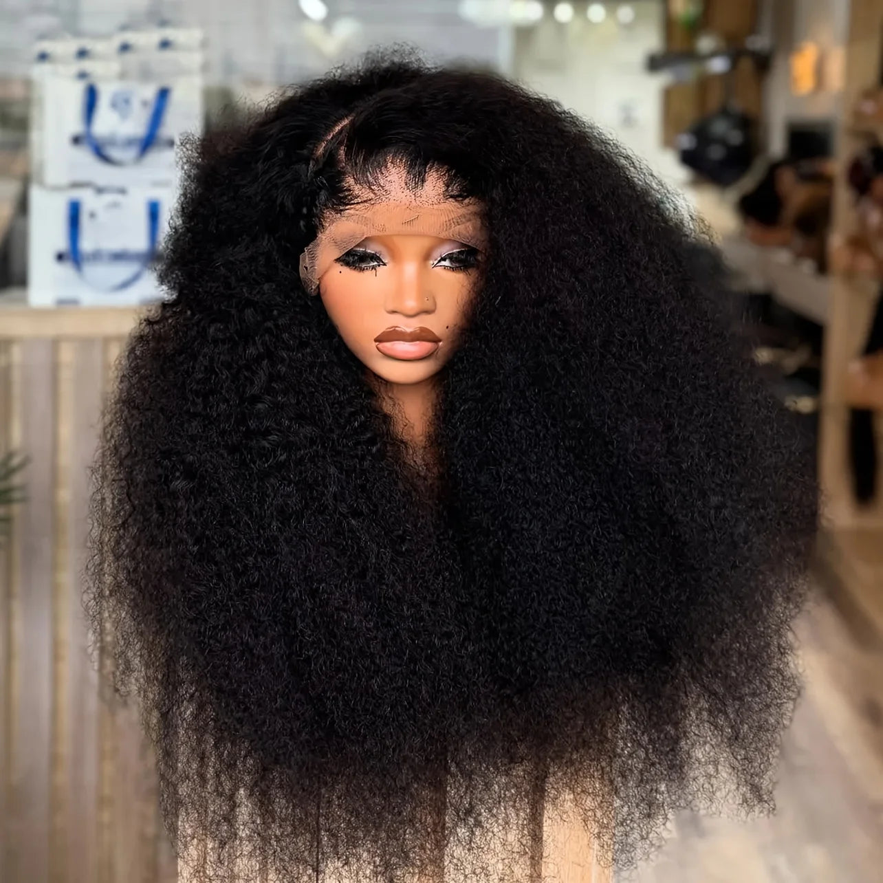 Glueless Soft 26”Long Natural Black 180Density Kinky Curly Lace Front Wig For Women With Baby Hair Synthetic Preplucked Daily