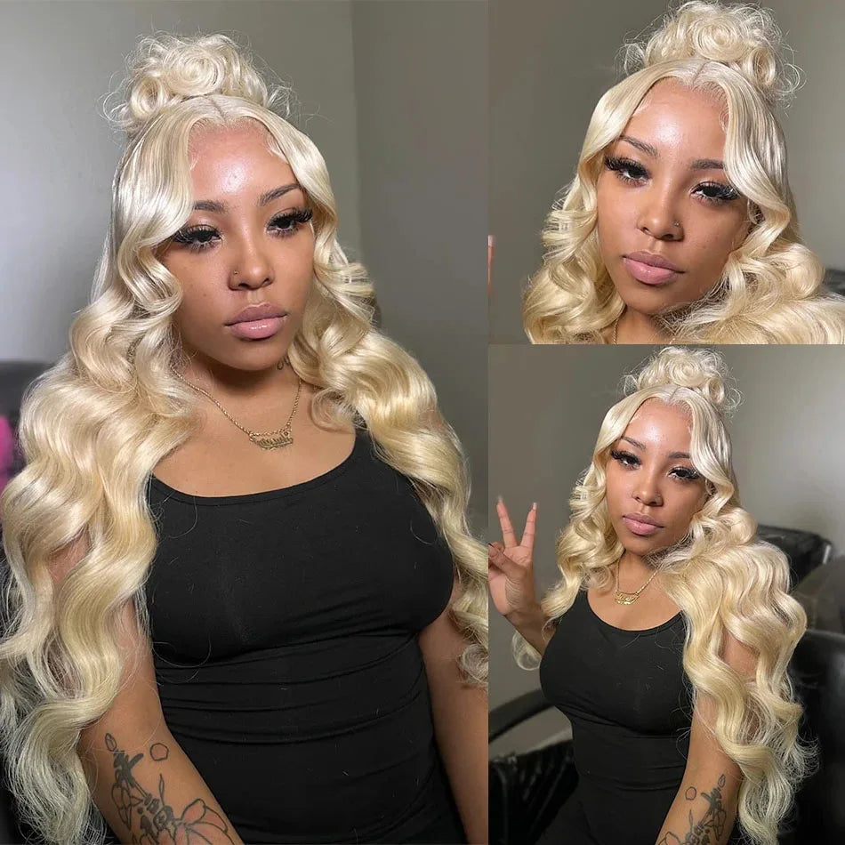 613 Lace Front Wig Human Hair 13x6 Blonde Human Hair Wigs 300% Density Body Wave Lace Front Wigs Human Hair Pre Plucked 46 Inch