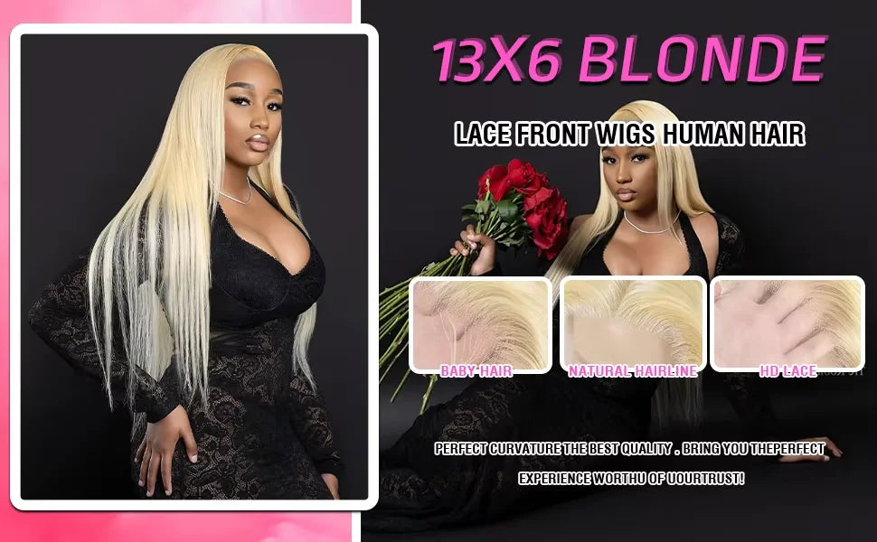 250%Density Human Hair Wig 613 Honey Blonde Colored Lace Front Wigs Straight Human Hair 13x6 HD Lace Frontal Wig For Black Women