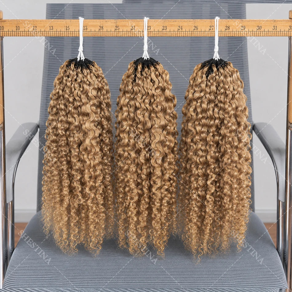 Honey Blonde Feather Crochet Human Hair Extensions Knotless Pre-Separated Pixie Curl Small Spirals Curly Crochet Hair for Boho