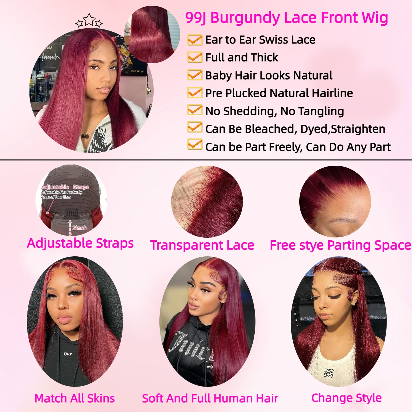 99J Burgundy  Straight Lace Front Human Hair Wigs 13x4 13x6 HD Transparent Full Lace Frontal Wig 200 Density Straight Hair Wigs