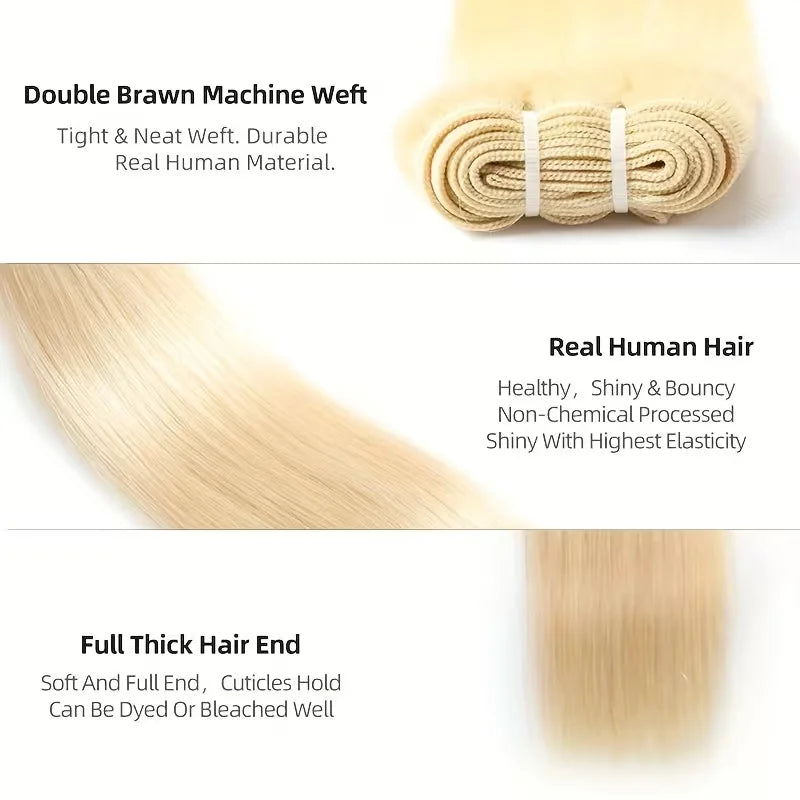 Straight 613 Blonde Color 1/3/4 Brazilian Hair Bundles Straight Weave Remy Human Hair Weft 26 28 30 32 34 36 38 40 Inch Bundle