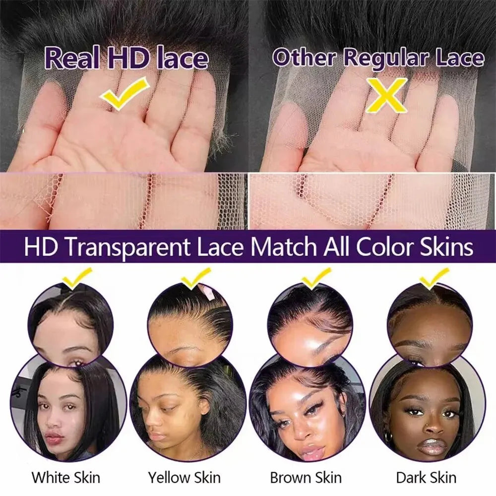 13x6 HD Transparent Bone Straight Lace Frontal Wigs 5x5 Glueless Wear and Go Human Hair Wig 220 Density for Women 30 40 Inch