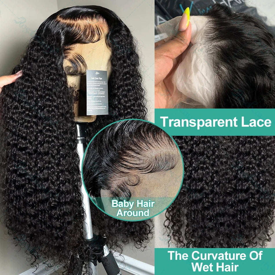 Rosabeauty 200% Curly Water Wave 13x6 Lace Front Human Hair Wig 30 Inches Loose Deep Wave Lace Frontal Wig 5x5 Lace Closure Wig