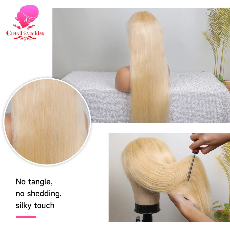 13x6 360 Lace Wig Human Hair Pre Plucked 613 Blonde Colored Lace Front Wigs Bone Straight Ponytail Human Hair Lace Frontal Wig