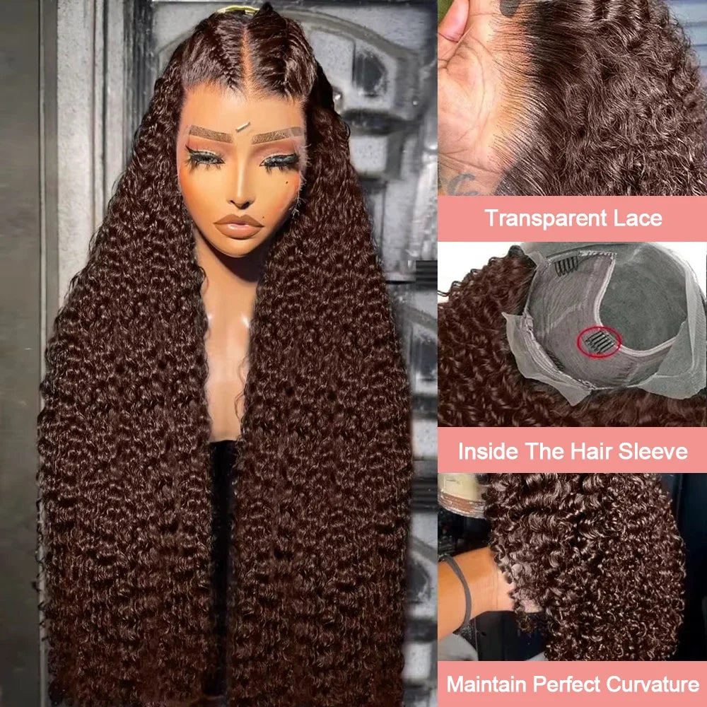 34 30 Inch Chocolate Brown Deep Wave Lace Front Wigs Human Hair #4 Colored 13x4 Hd Curly Lace Frontal Wigs Pre Plucked