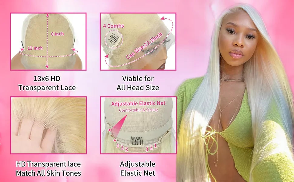 250%Density Human Hair Wig 613 Honey Blonde Colored Lace Front Wigs Straight Human Hair 13x6 HD Lace Frontal Wig For Black Women