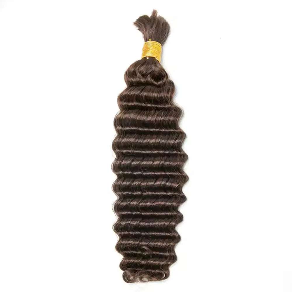 #4 Medium Brown Deep Wave Bulk Human Hair Extensions For Braiding Remy Hair Deep Curly Bulks Boho Braids For Women