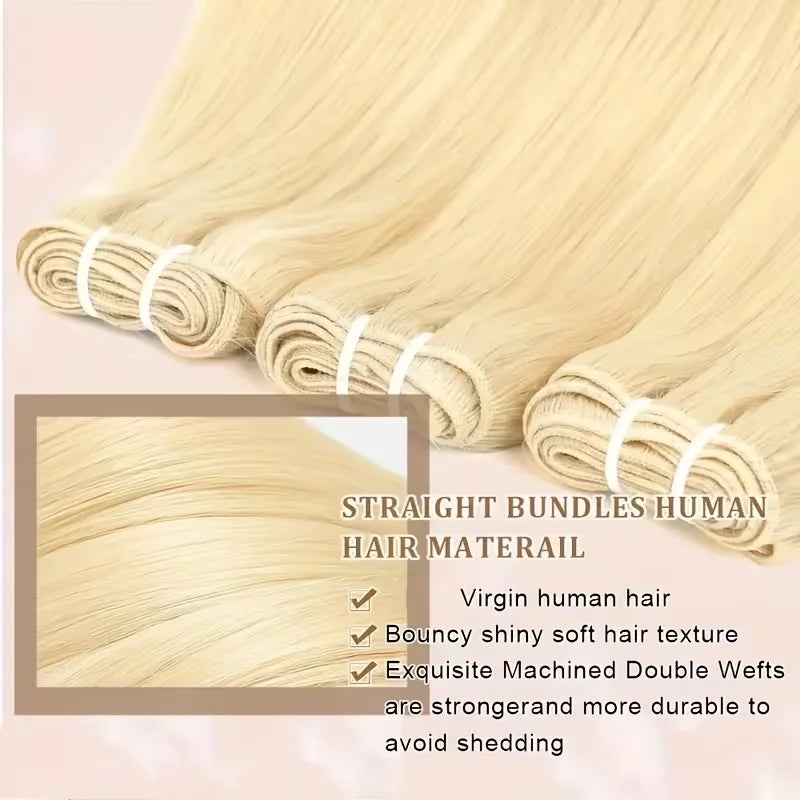 Straight 613 Blonde Color 1/3/4 Brazilian Hair Bundles Straight Weave Remy Human Hair Weft 26 28 30 32 34 36 38 40 Inch Bundle