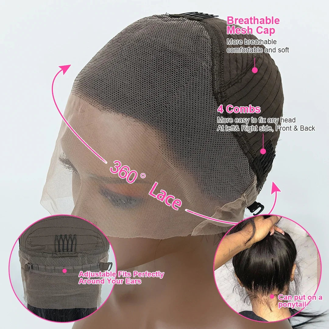 CEXXY Kinky Straight 360 HD Lace Frontal Wigs Wig For Black Women Yaki Straight Ponytail Human Hair Cheap Wigs On Clearance Sale
