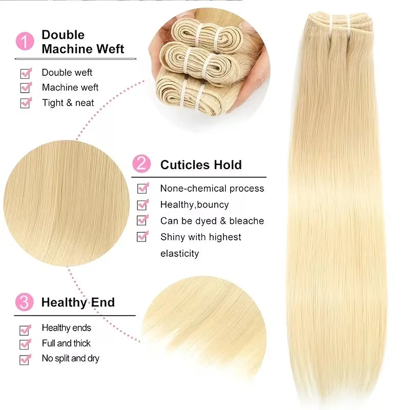 Straight 613 Blonde Color 1/3/4 Brazilian Hair Bundles Straight Weave Remy Human Hair Weft 26 28 30 32 34 36 38 40 Inch Bundle