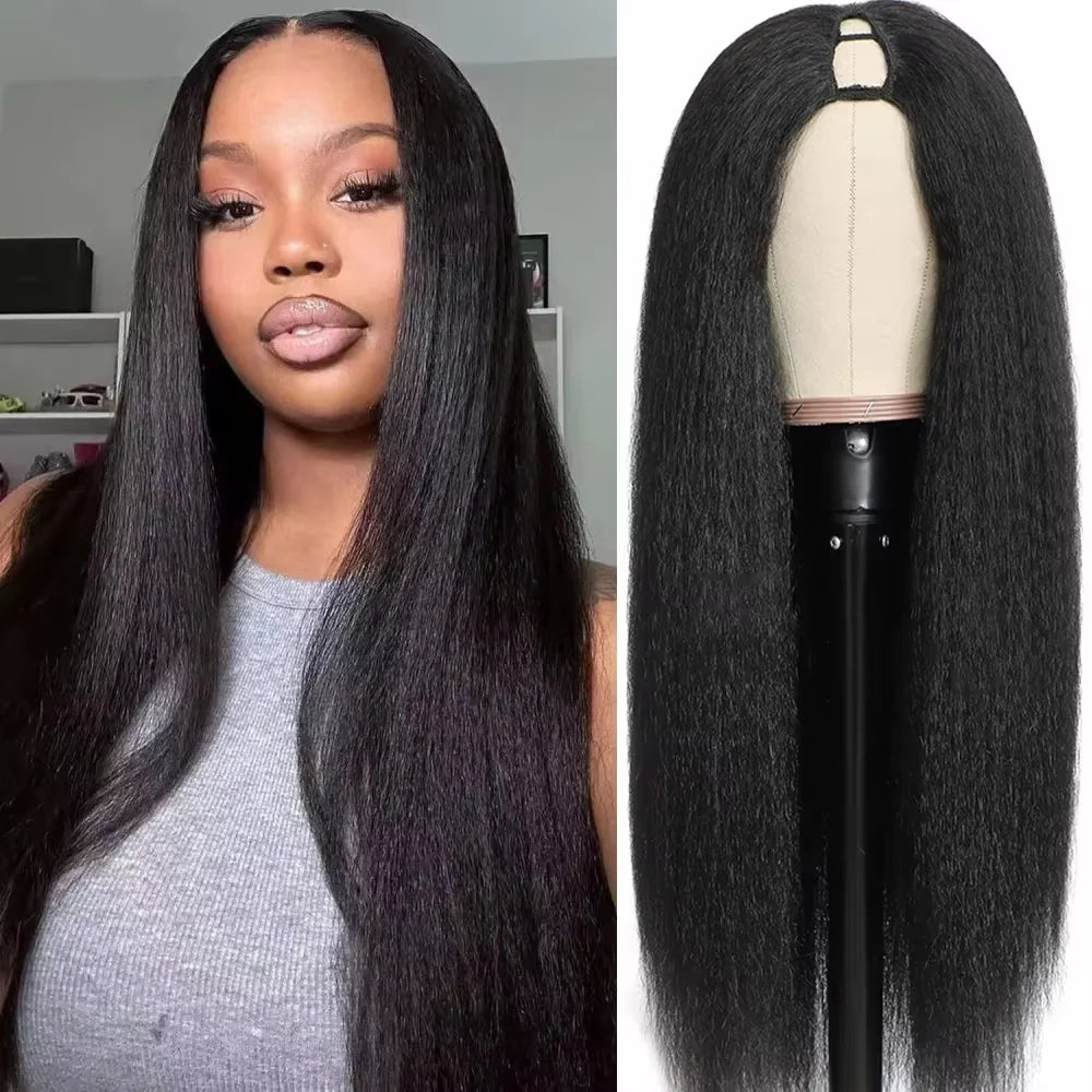 30 32 Inch Long Kinky Straight U Part Wigs Human Hair Wigs V Part Yaki Straight Wigs For Women Daily Use Full Machine Made Wigs