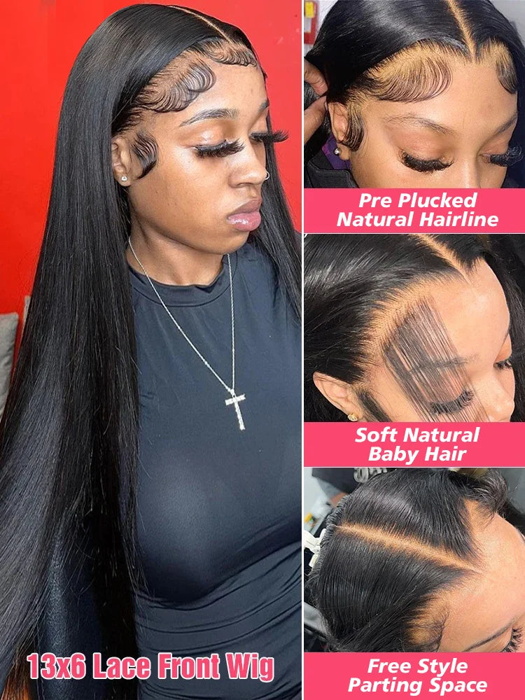 30 36 40 Inch Glueless Straight Lace Front Human Hair Wigs 13x6 HD Lace Frontal Wig Human Hair Wear Go 6x4 HD Lace Closure Wig