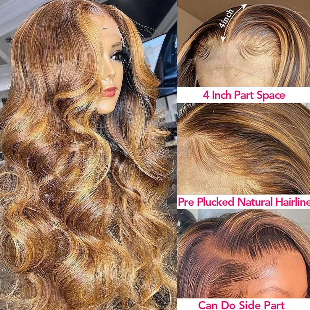 13x6 Highlight Wig Human Hair Body Wave Full HD Lace Frontal Wigs For Women Brazilian Human Hair Wig Honey Blonde Lace Front Wig