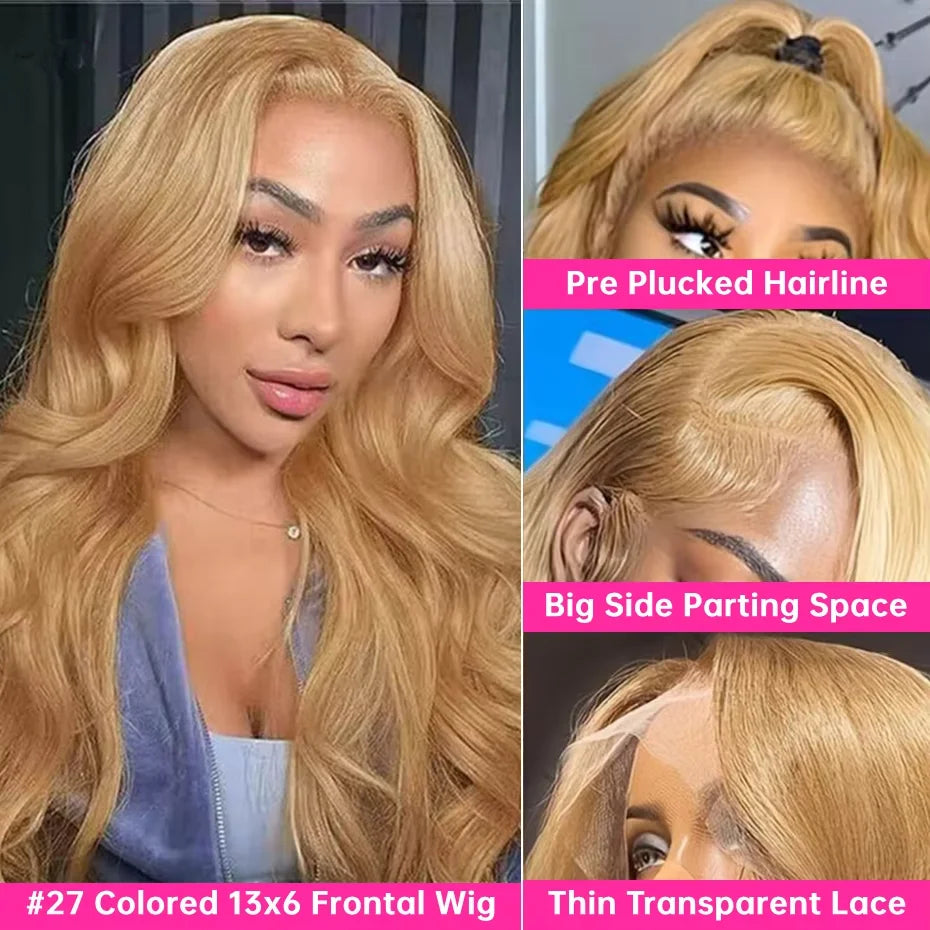 27 Honey Blonde Body Wave Human Hair Wig 13x6 Hd Lace Frontal Wig Color Human Hair 200 Density Colored Preplucked Brazilian Wigs
