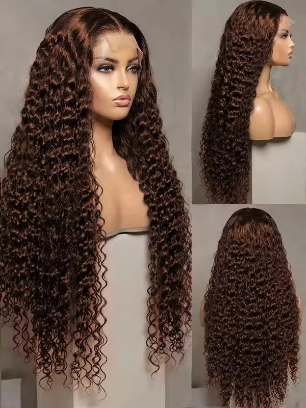 34 30 Inch Chocolate Brown Deep Wave Lace Front Wigs Human Hair #4 Colored 13x4 Hd Curly Lace Frontal Wigs Pre Plucked