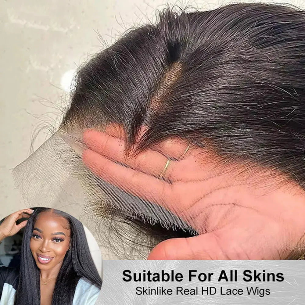40 42 Inch Kinky Straight Lace Front Wig Pre Plucked Yaki Straigh HD 13X4 Lace Frontal Wig 4C Edges Curly Human Hair Wigs
