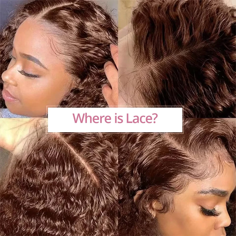 Chocolate Brown Deep Wave 13x6 Lace Front Wig Human Hair Curly #4 Colored Transparent 13x4 Lace Frontal Wig For Women Brazilian