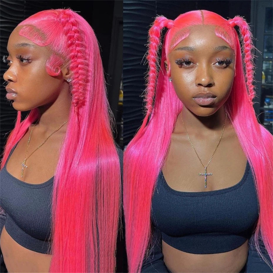 30 40 Inch Hot Pink Transparent Lace Front Wig Human Hair 13x6 Purple Green 613 Blonde Lace Frontal Wig Grey Colored Hair Wigs