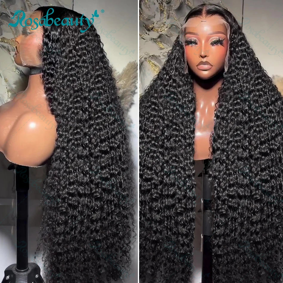 Rosabeauty 200% Curly Water Wave 13x6 Lace Front Human Hair Wig 30 Inches Loose Deep Wave Lace Frontal Wig 5x5 Lace Closure Wig