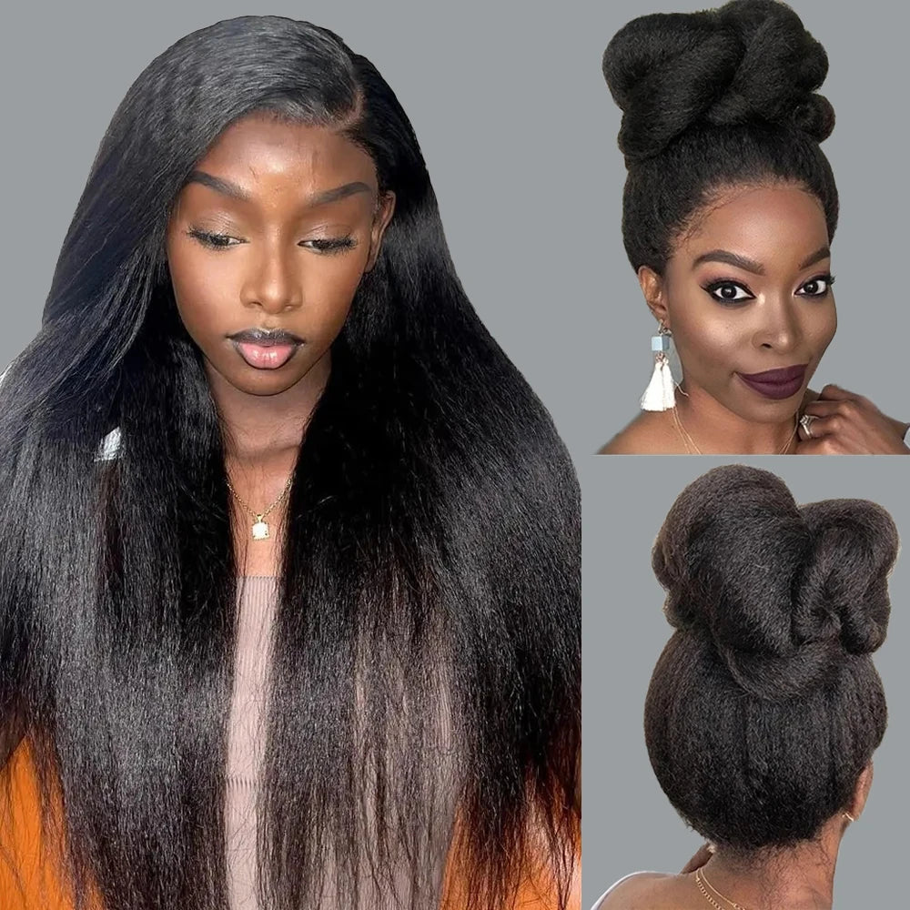 CEXXY Kinky Straight 360 HD Lace Frontal Wigs Wig For Black Women Yaki Straight Ponytail Human Hair Cheap Wigs On Clearance Sale