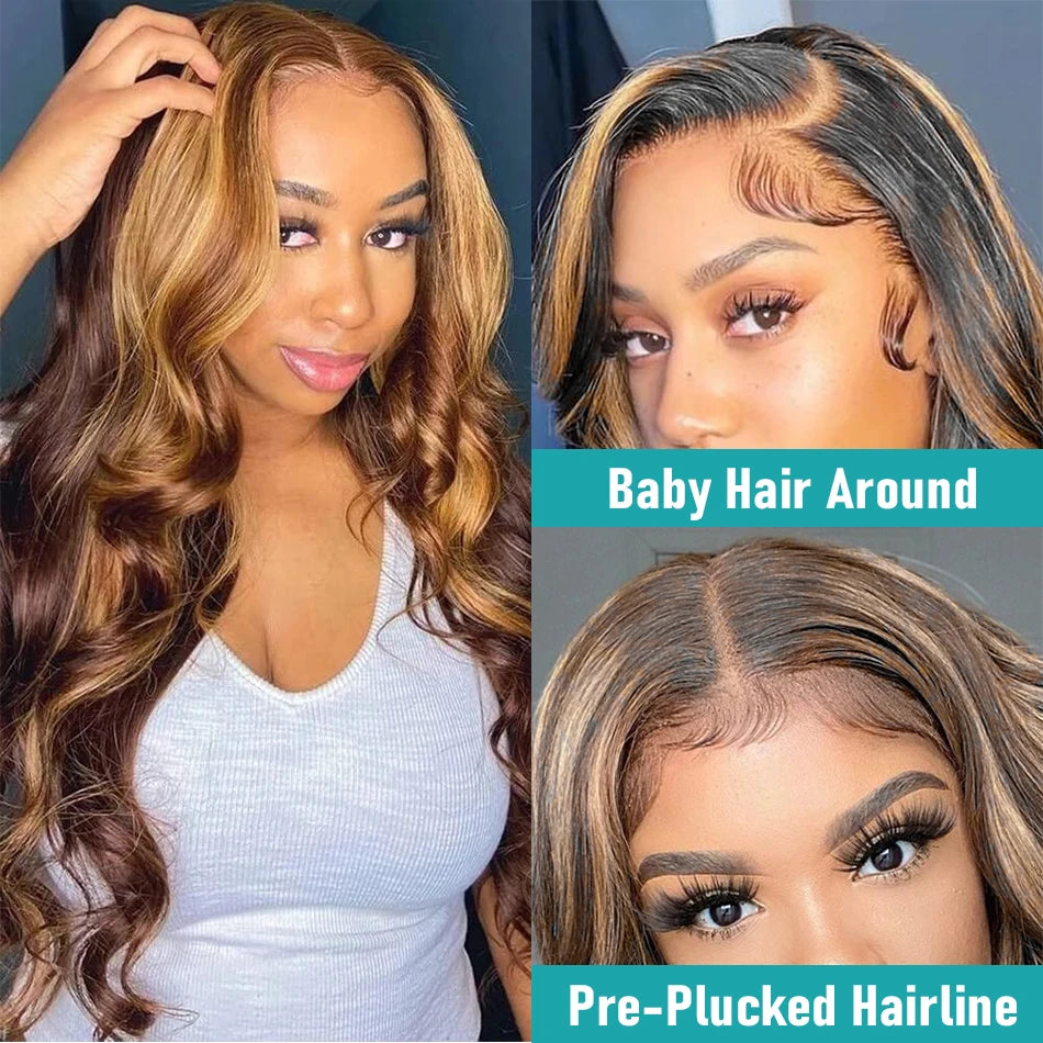 13x6 Highlight Wig Human Hair Body Wave Full HD Lace Frontal Wigs For Women Brazilian Human Hair Wig Honey Blonde Lace Front Wig