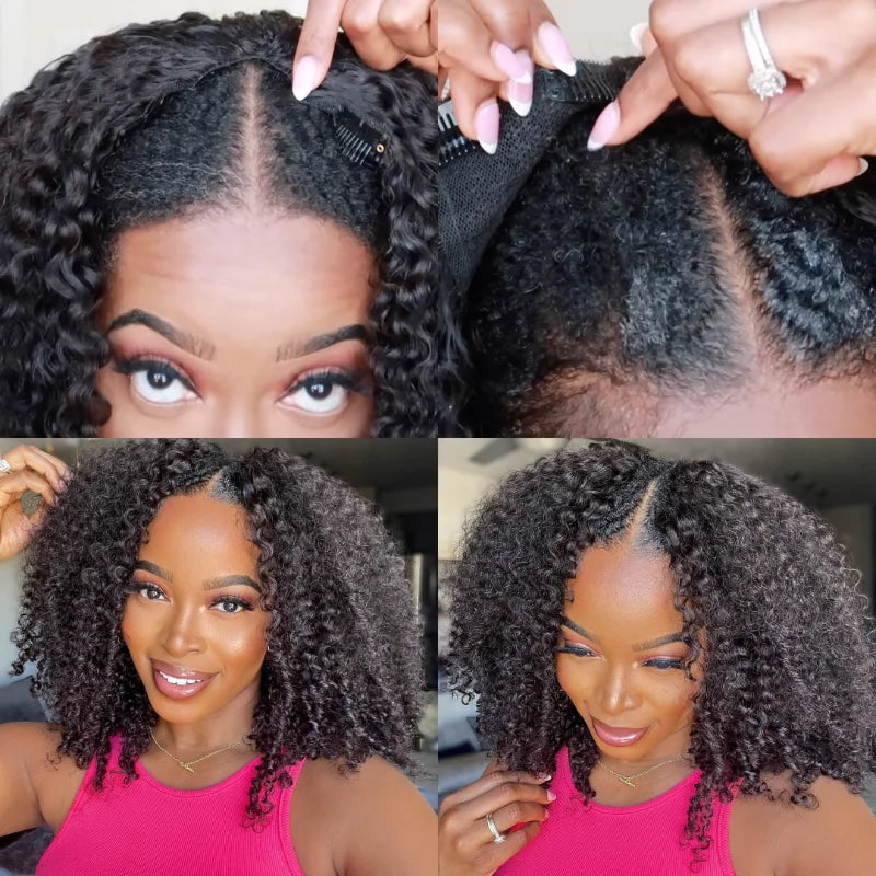 250 Density Kinky Curly V Part 100% Human Hair Wigs For Women No Leave Out Easy Blend Thin Part Lace V Part Wig 30 Inch On Sale