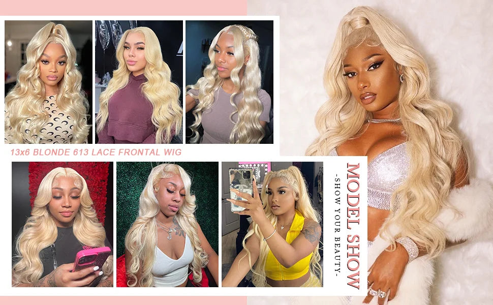 613 Lace Front Wig Human Hair 13x6 Blonde Human Hair Wigs 300% Density Body Wave Lace Front Wigs Human Hair Pre Plucked 46 Inch