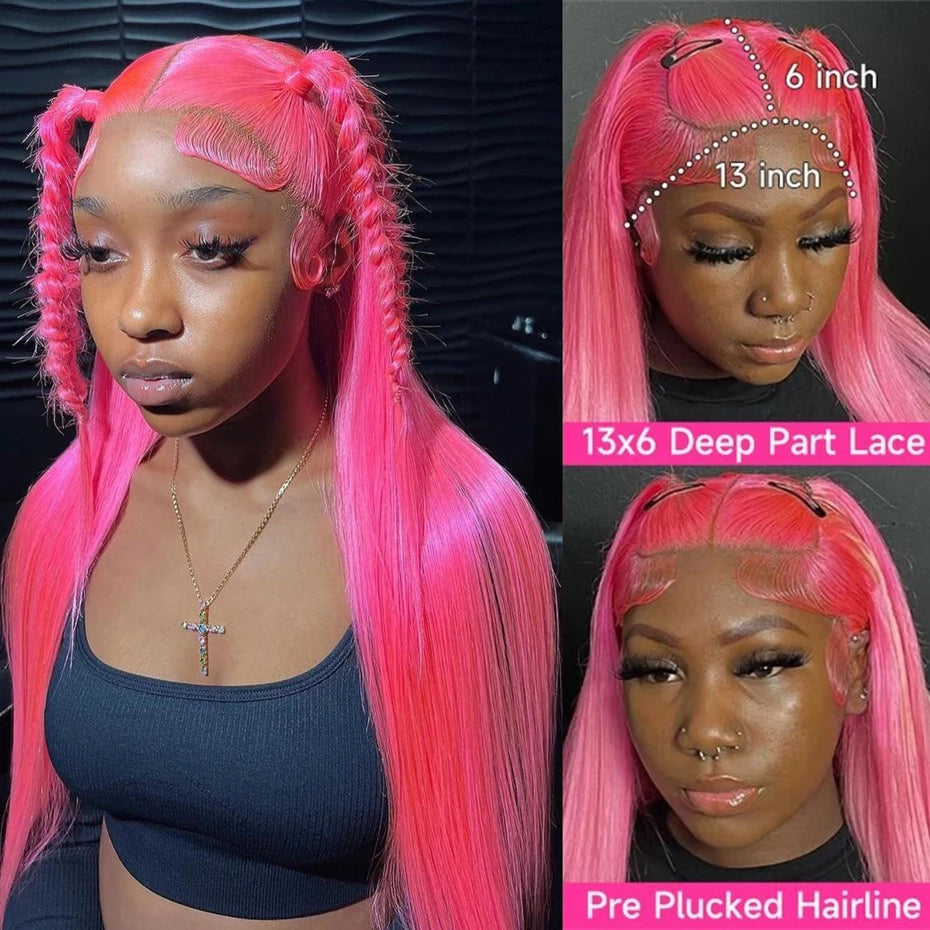 30 40 Inch Hot Pink Transparent Lace Front Wig Human Hair 13x6 Purple Green 613 Blonde Lace Frontal Wig Grey Colored Hair Wigs