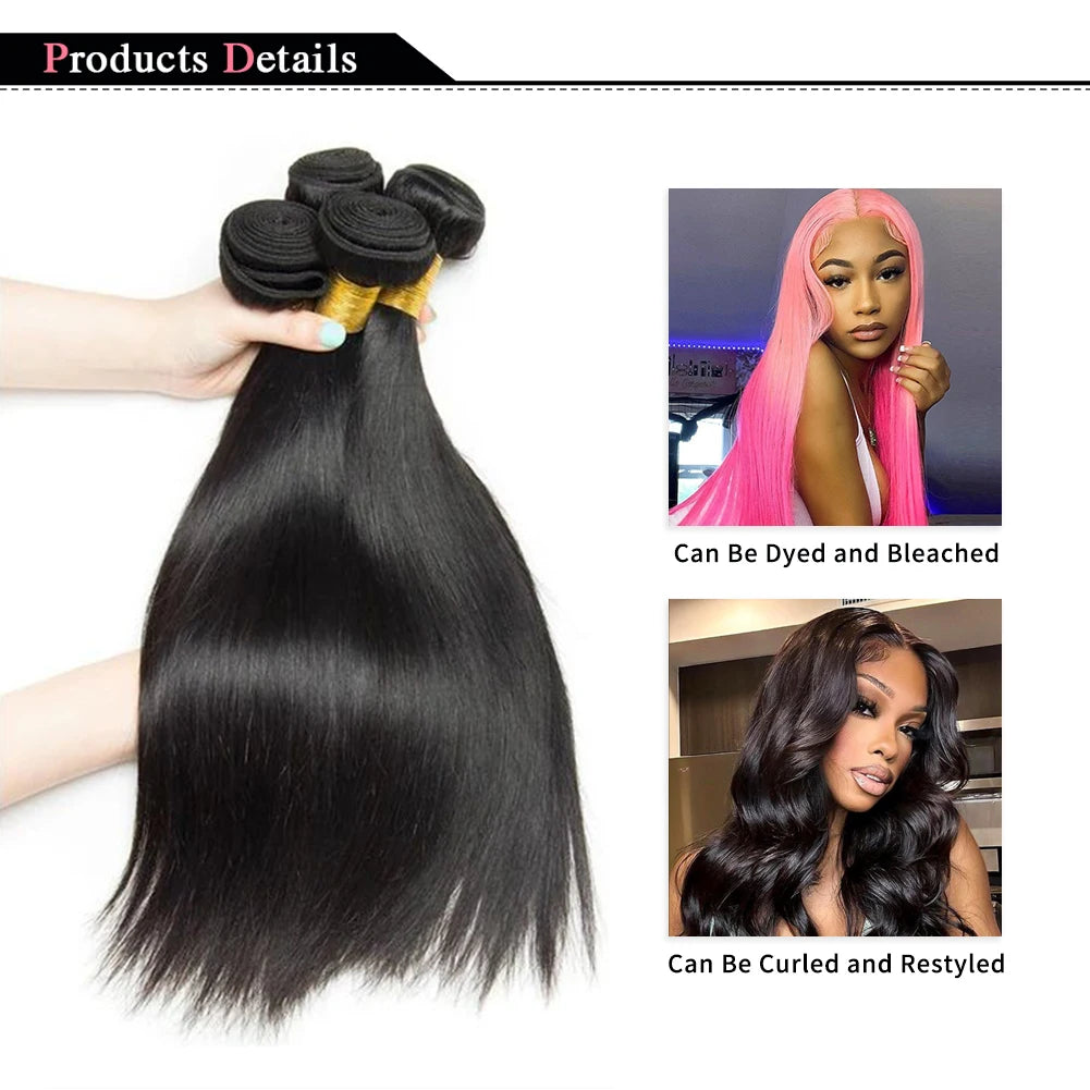 Natural Color Straight  Human Hair Bundles 14-30 Inches Brazilian 1 3 4 Bundle Remy Human Hair Extensions Double Weft