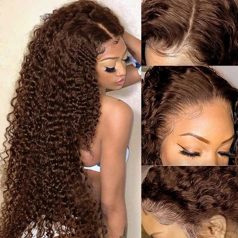 34 30 Inch Chocolate Brown Deep Wave Lace Front Wigs Human Hair #4 Colored 13x4 Hd Curly Lace Frontal Wigs Pre Plucked