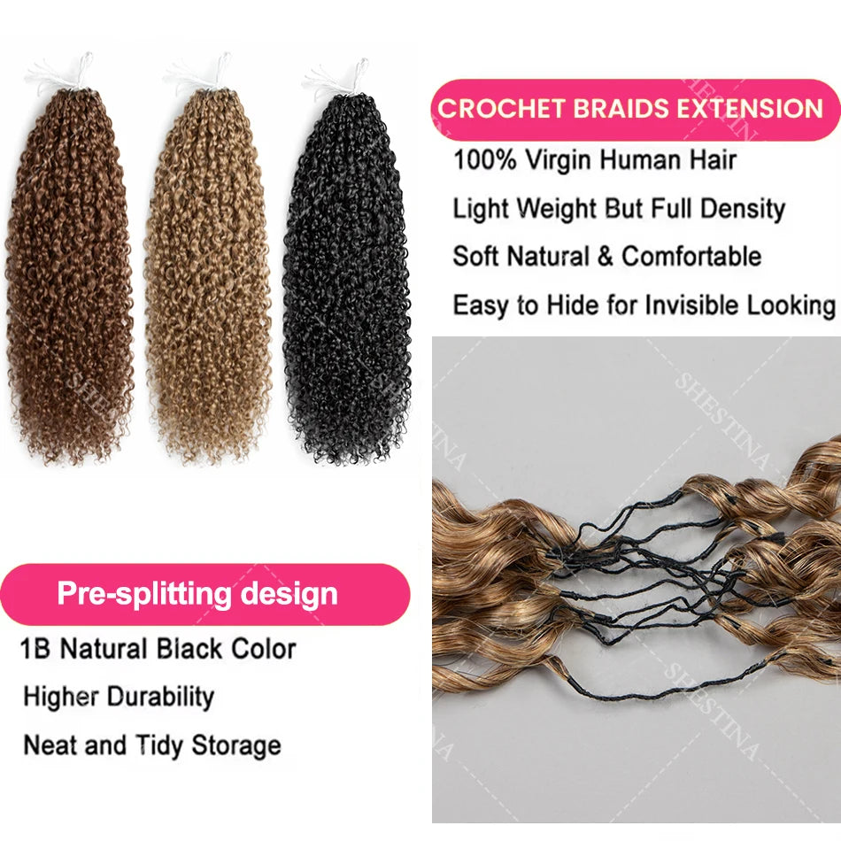 Honey Blonde Feather Crochet Human Hair Extensions Knotless Pre-Separated Pixie Curl Small Spirals Curly Crochet Hair for Boho
