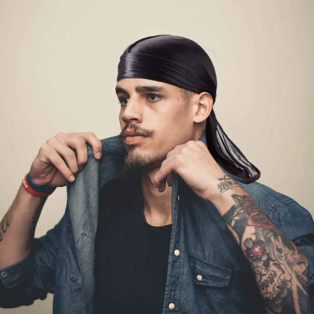 New Unisex Solid Color Soft Velvet Longtail Pirate Hat Breathable Bandana Durag Long Ribbon Cape Baotou Headband Du-Rag