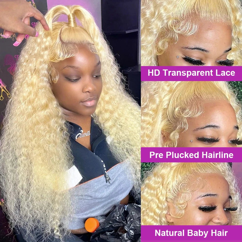 613 Loose Deep Wave Frontal Wig 13x6 HD Water Wave Lace Front Wig 30 40 Inch Honey Blonde 13x4 Lace Front Curly Human Hair Wigs