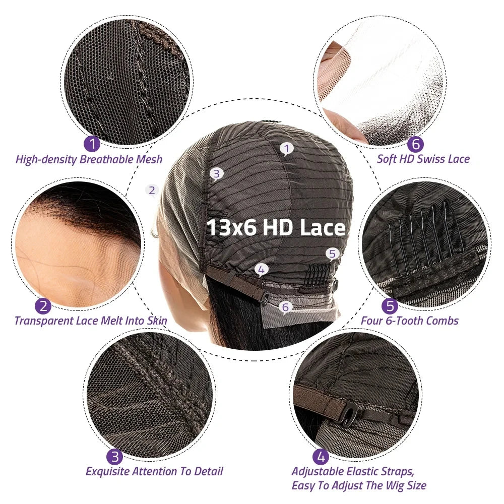 13x6 HD Transparent Bone Straight Lace Frontal Wigs 5x5 Glueless Wear and Go Human Hair Wig 220 Density for Women 30 40 Inch