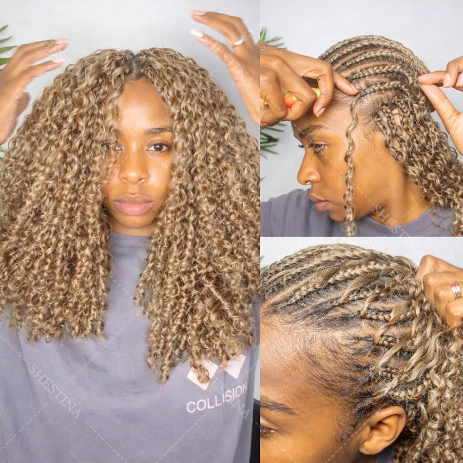 Honey Blonde Feather Crochet Human Hair Extensions Knotless Pre-Separated Pixie Curl Small Spirals Curly Crochet Hair for Boho