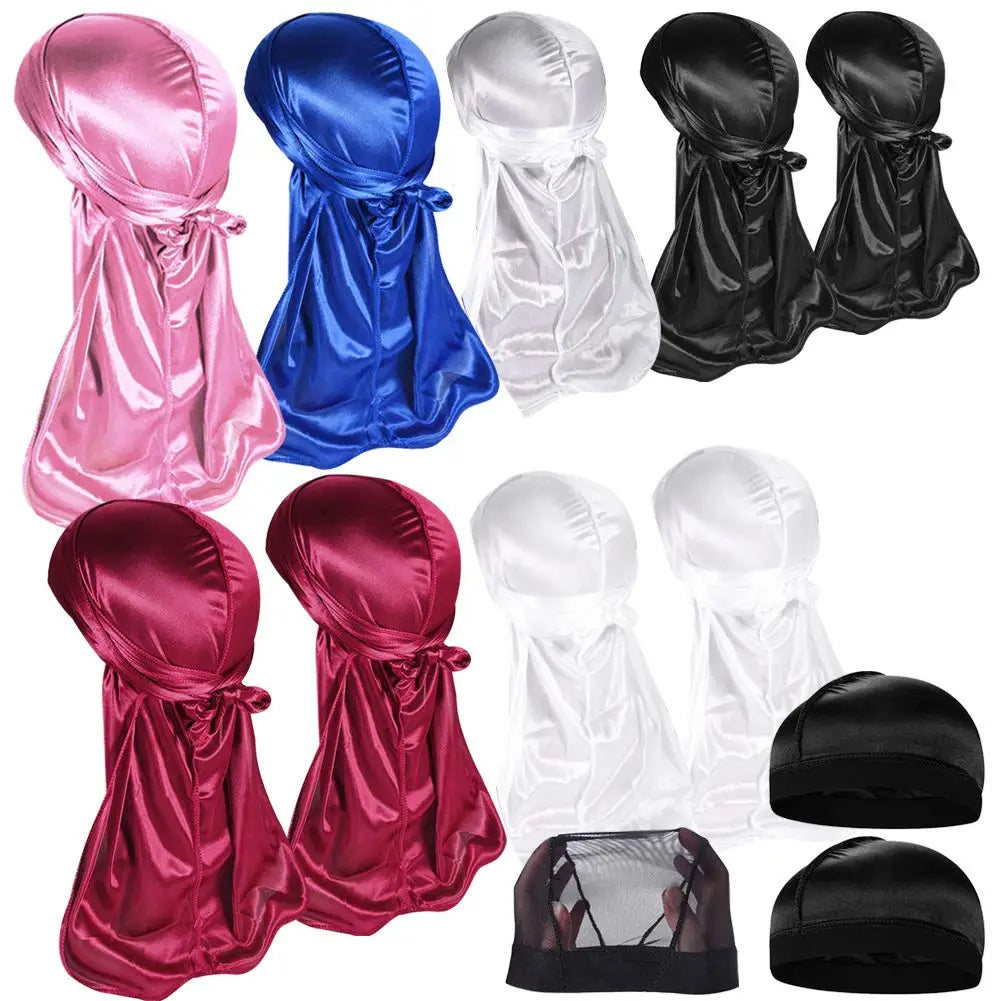 New Unisex Solid Color Soft Velvet Longtail Pirate Hat Breathable Bandana Durag Long Ribbon Cape Baotou Headband Du-Rag