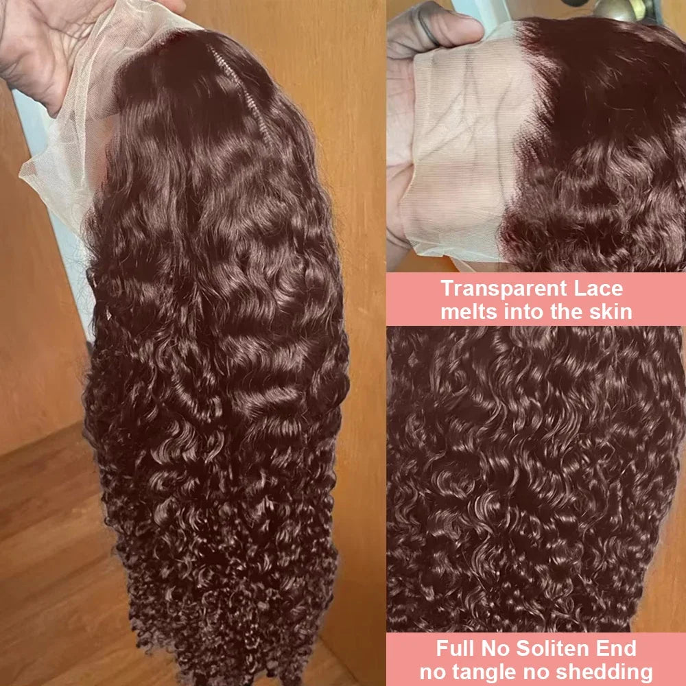 34 30 Inch Chocolate Brown Deep Wave Lace Front Wigs Human Hair #4 Colored 13x4 Hd Curly Lace Frontal Wigs Pre Plucked