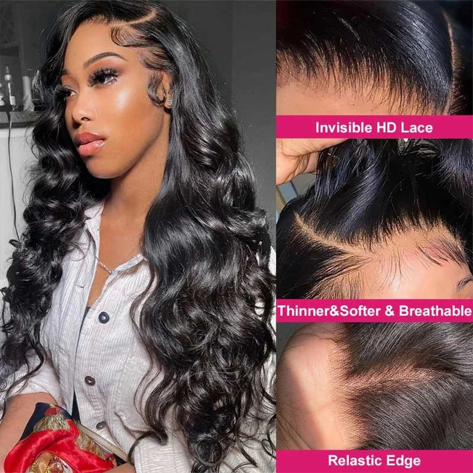40 Inch Transparent Lace Frontal Wigs 13x6 13x4 HD Body Wave Human Hair Front Wig 200 Density Pre Plucked Lace Wigs For Women