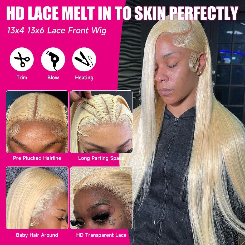 200 Density 613 Hd Lace Frontal Wig 13x4 13x6 360 Blonde Lace Front Human Hair Wigs For Women Preplucked Brazilian Straight Hair