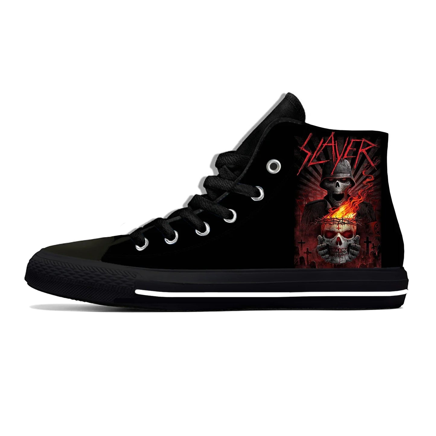 Slayer Heavy Metal Rock Band Horror Scary Fashion Casual Cloth Shoes High Top Lightweight Breathable Custom Men Women Sneakers