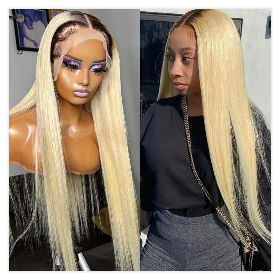 13x6 Lace Frontal Wig Brazilian Straight Human Hair Wig 2 Tone Dark Root 1B 613 Ombre Blonde Lace Front Wigs For Black Women 40"