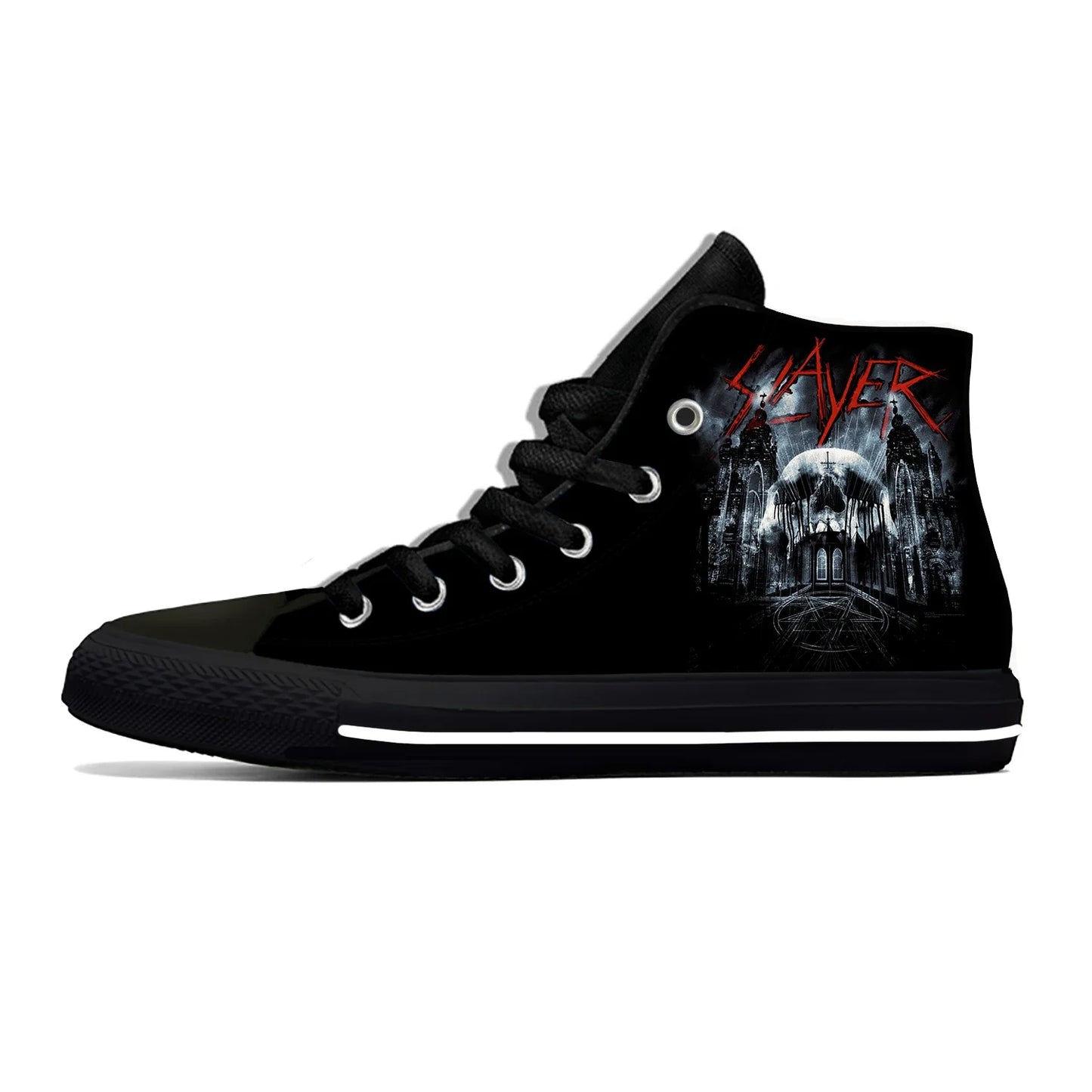Slayer Heavy Metal Rock Band Horror Scary Fashion Casual Cloth Shoes High Top Lightweight Breathable Custom Men Women Sneakers