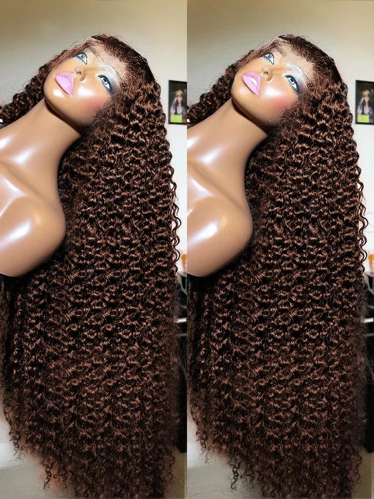 34 30 Inch Chocolate Brown Deep Wave Lace Front Wigs Human Hair #4 Colored 13x4 Hd Curly Lace Frontal Wigs Pre Plucked