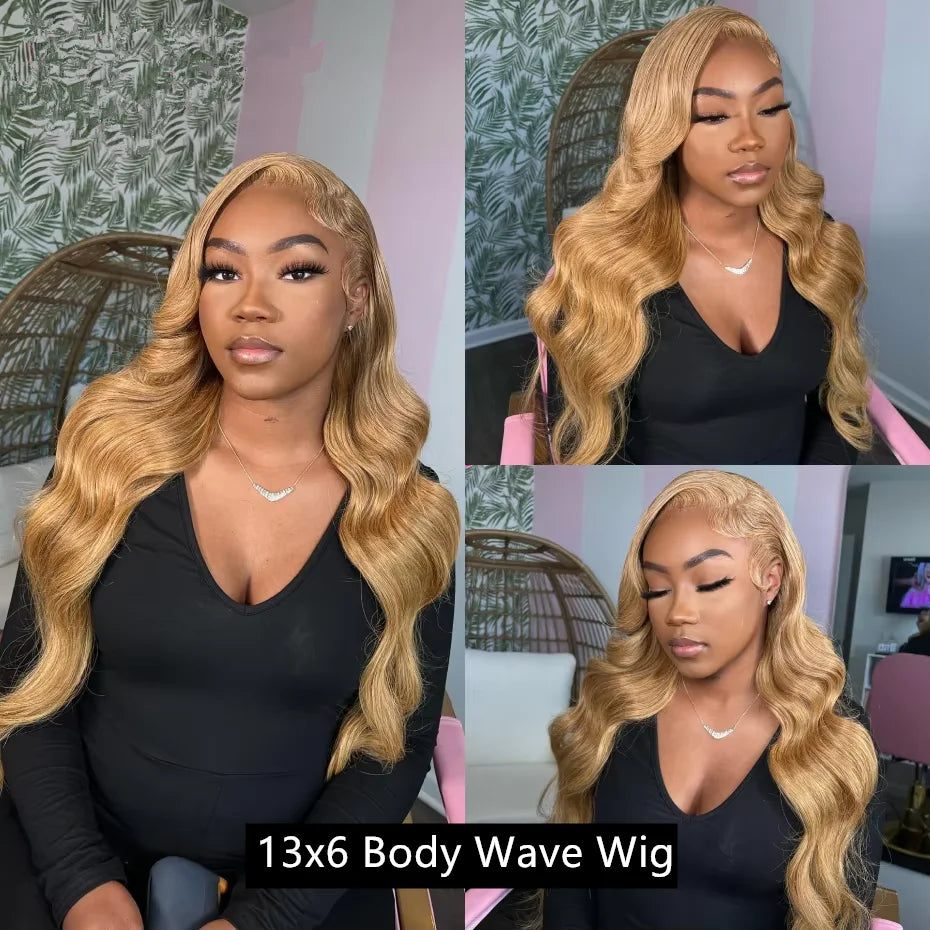27 Honey Blonde Body Wave Human Hair Wig 13x6 Hd Lace Frontal Wig Color Human Hair 200 Density Colored Preplucked Brazilian Wigs